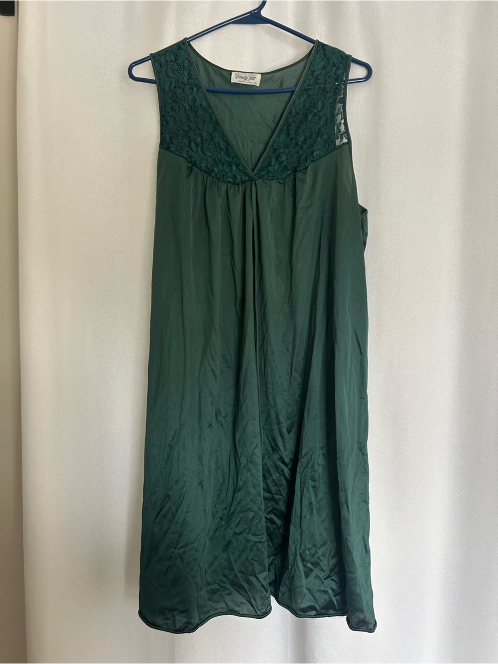 Vanity Fair Forest Green Lace-Trim Sleep Chemise